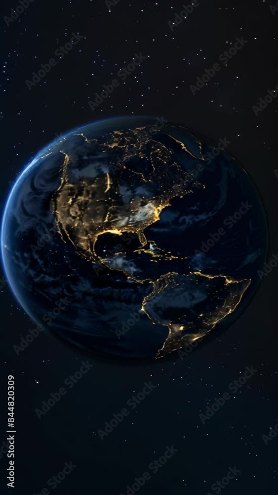 Poster planet earth illuminated by city lights at night in outer space. high-resolution space photography. 