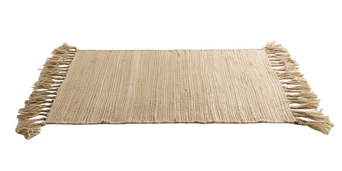 Long Beige Woven Runner Rug with Fringe
