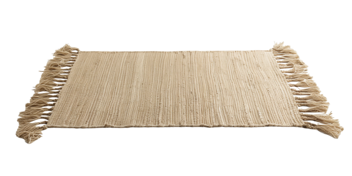 Long Beige Woven Runner Rug with Fringe