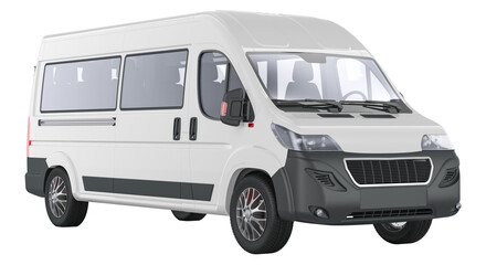 White minibus, microbus. 3D rendering isolated on transparent background