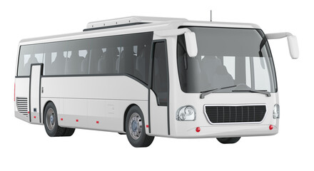 White coach bus. 3D rendering isolated on transparent background