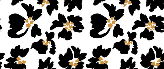 Seamless abstract pattern. Flowers pattern design. Black and white pattern