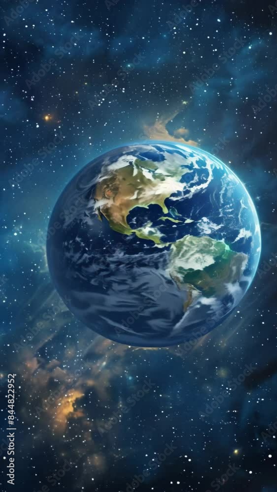 Poster earth in space with stars and nebulae in the background. high-resolution space photography. cosmic e
