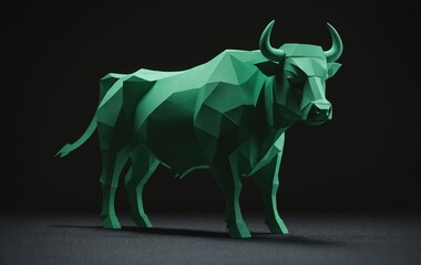 Obraz premium A green bull statue with horns on a black surface