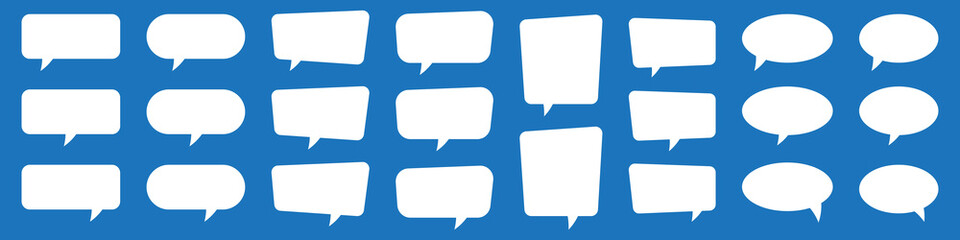 Set of speech bubbles. Speak bubble text, cartoon chatting box, message box. Blank empty white speech bubbles.