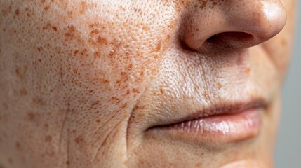 Fototapeta premium Close-Up of Mature Woman's Skin Showing Improvement in Pigmentation After Laser Treatments