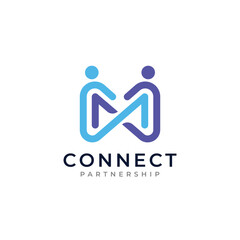 Initial letter m logo design with minimalist design concept. Connection partnership symbol.