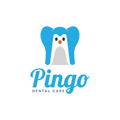 Minimalist dentist logo design with teeth and cute penguin combination design concept.
