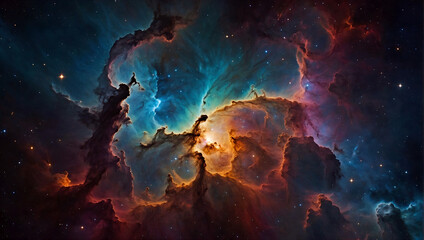 Fototapeta premium Colourful cloud nebula, galaxy, cosmic light and stars, space in the universe, astronomy, science, supernova, background, wallpaper.