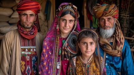 a family afghan people in traditional clothing