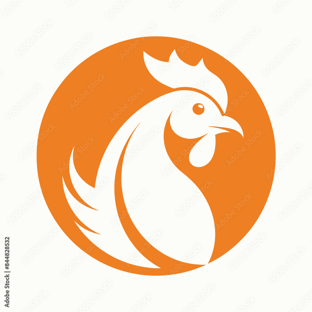 Wall mural A clean and simple logo featuring a white chicken silhouette against an orange circle background, A clean and simple logo featuring a chicken silhouette