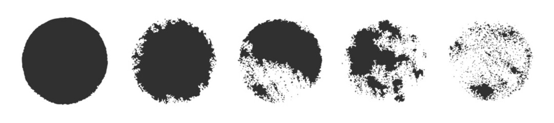 Set of round texture brushes. Design elements. Vector illustration.