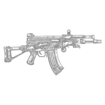 Light Gray Detailed Sketch of Zastava M92 Assault Rifle on White Background