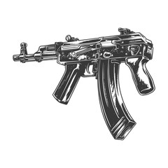 Obraz premium Vintage Engraved Assault Rifle Illustration on White.