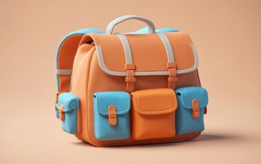 Trendy Cyan and Orange Backpack on Clear Background
