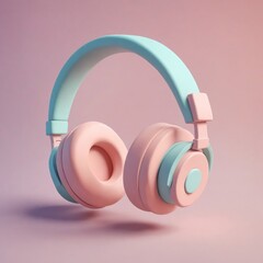 Pair of pink and green headphones on blue and purple background