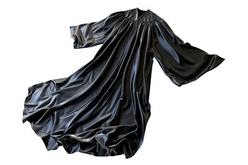 Naklejka premium Flowing black satin robe on a white background, perfect for fashion, costume design, and textile projects. High resolution and detailed texture.
