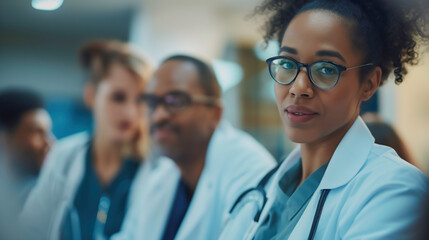 Medical team sharing ideas, exchanging information, and working together to develop  care plans for patients, teamwork and dedication of healthcare professionals.