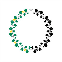 colorful illustration and minimalist silhouette of a sweetheart hoya plant as a round frame