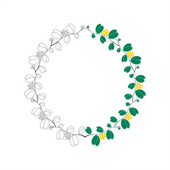 Line art and colorful illustration of a sweetheart hoya plant as a round frame