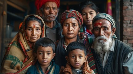 a family indian people in traditional clothing