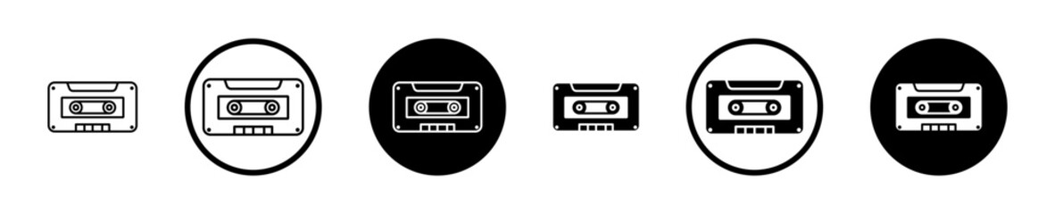 Cassette tape icon set. vintage 80s music audio player cassette line icon. old stereo mixtape sign suitable for apps and websites UI designs.