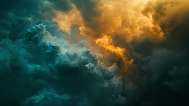 Thick, dark clouds gathering with dramatic light and shadow effects, capturing the tension before the storm