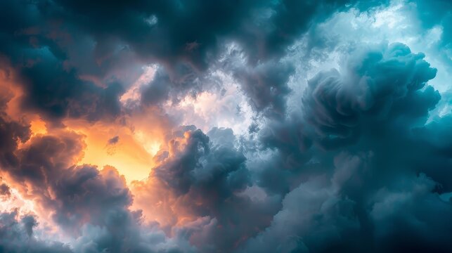 Thick, dark clouds gathering with dramatic light and shadow effects, capturing the tension before the storm