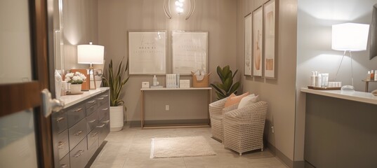Modern Spa Entrance with Microdermabrasion Signage and Inviting Decor for a Relaxing Experience