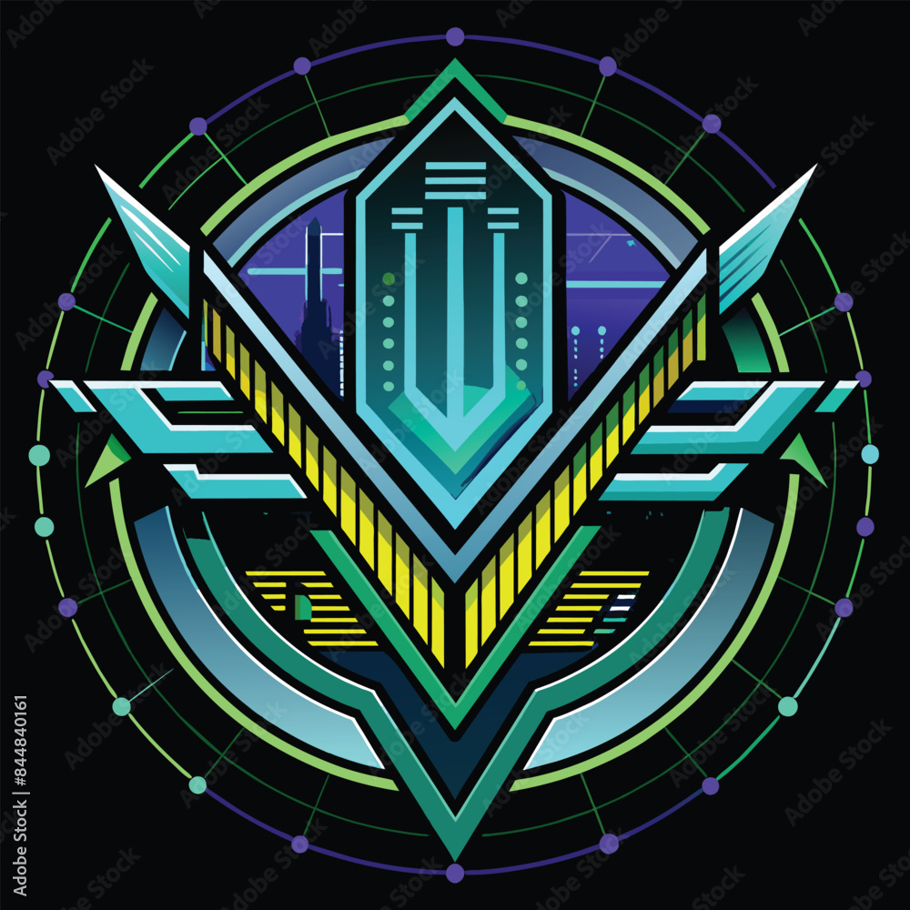 Poster a futuristic logo design incorporating binary code elements within a geometric shape, a futuristic l