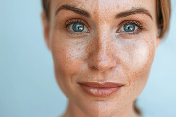 Obraz premium Rejuvenated Skin After Biorevitalization Treatment - Close-Up of Glowing, Youthful Face for Skincare Ads