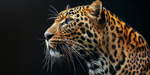 Obraz premium A Majestic Leopards Profile Against a Dark Background