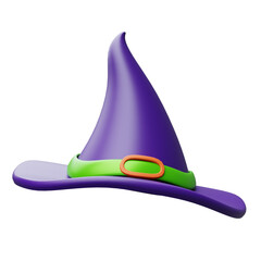 Halloween witch hat 3d rendering icon. Halloween wizard hat decoration icon transparent background