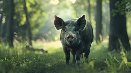 Dark colored pig in the park