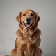 Obraz premium Happy Golden Retriever: A Joyful Portrait on a White Background