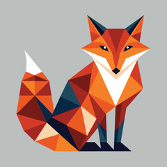 A digital illustration of a red fox depicted in a geometric style using triangles and polygons, A geometric representation of a fox in a simple and clean design