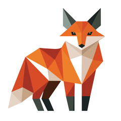 A simple, geometric representation of a fox, rendered in orange and white, stands against a white background, A geometric representation of a fox in a simple and clean design