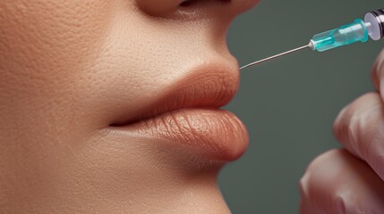 Obraz premium Close-Up of Medical Procedure: Nasolabial Fold Filler Injection in Sterile Clinic Setting