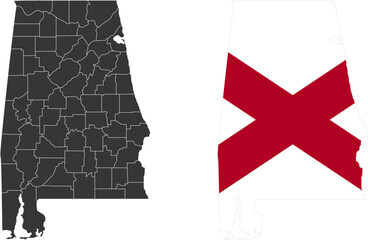 Alabama state of USA. Alabama flag and territory. States of America territory on white background. Separate states. Vector illustration