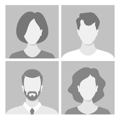 Collection Of Four Default Placeholder Avatar Profile Pictures Representing Diverse Male And Female Characters