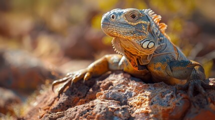 Fototapeta premium Vivid close-up of a desert iguana on a rock, claws holding the surface, bright and colorful, extremely detailed and realistic