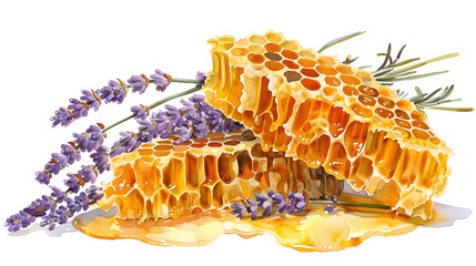 fresh honeycomb with lavender stems