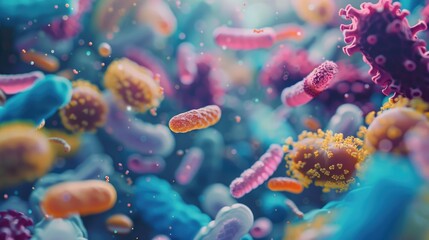 Naklejka premium Colorful microorganisms close up