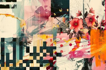Fototapeta premium abstract painting with flowers and squares
