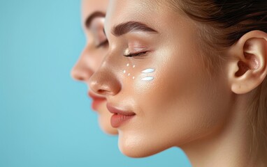 Two women with their faces painted with makeup. One of them has a smile on her face. The other woman has a serious expression