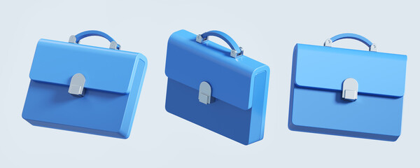 3d rendering set of briefcase. stylized simple 3d icon of blue case. 3d illustration for business 