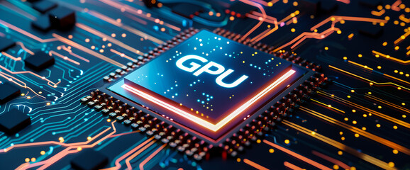 closeup view on GPU chip, computing, and artificial intelligence technology, AI supercomputer in the style of modern technology