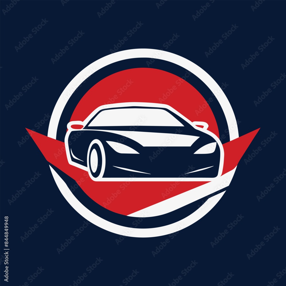 Canvas Prints a minimalist design featuring a black silhouette of a car in front of a red circle on a blue backgro