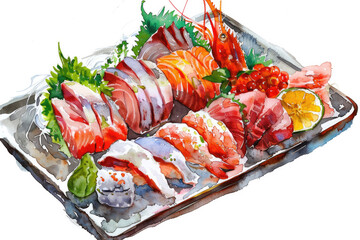 Sushi, watercolor painting, white background