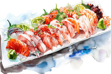 Sushi, watercolor painting, white background